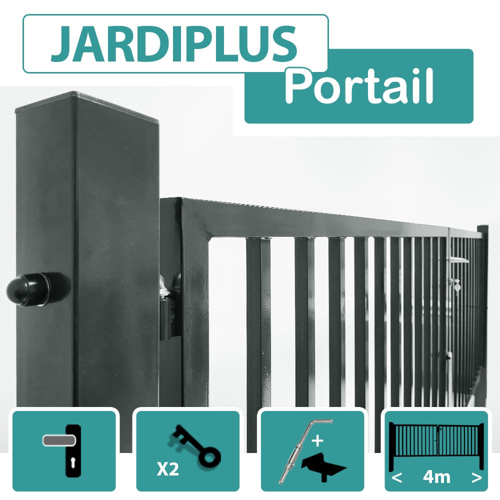 Portail Barreaudé Gris JARDIPLUS - Largeur 4m - 1 mètre