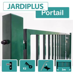 Portail Barreaudé Vert JARDIPLUS - Largeur 3m