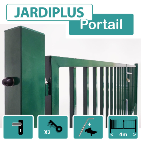 Portail Barreaudé Vert JARDIPLUS - Largeur 4m
