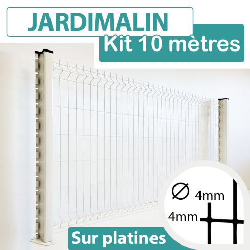 Kit Grillage Rigide Blanc 10M - JARDIMALIN - Fil 4mm - Sur Platines - 1,53 mètre