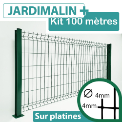 Kit Grillage Rigide Vert 100M - JARDIMALIN+ - Fil 4mm - Sur Platines - 0,63 mètre