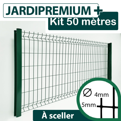 Kit Grillage Rigide Vert 50M - JARDIPREMIUM+ - Fil 4/5mm - 1,53 mètre