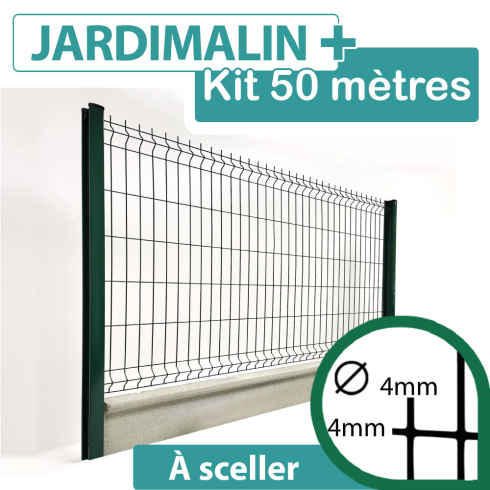 Kit Grillage Rigide Vert avec Soubassement Béton 50M - JARDIMALIN+ - Fil 4mm - 1,93 mètre
