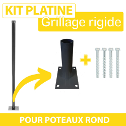 Kit Platine Poteau Rond Gris + Visserie - JARDITOP