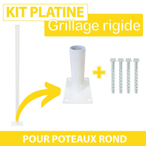 Kit Platine Poteau Rond Blanc + Visserie - JARDITOP