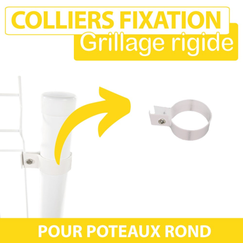 Colliers Simples de Fixation Poteau Rond Blanc - Lot de 6 - JARDITOP