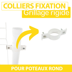 Colliers Doubles de Fixation Poteau Rond Blanc - Lot de 6 - JARDITOP