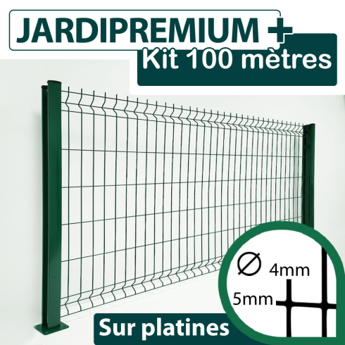 Kit Grillage Rigide Vert 100M - JARDIPREMIUM+ - Fil 4/5mm - Sur Platines - 1,23 mètre