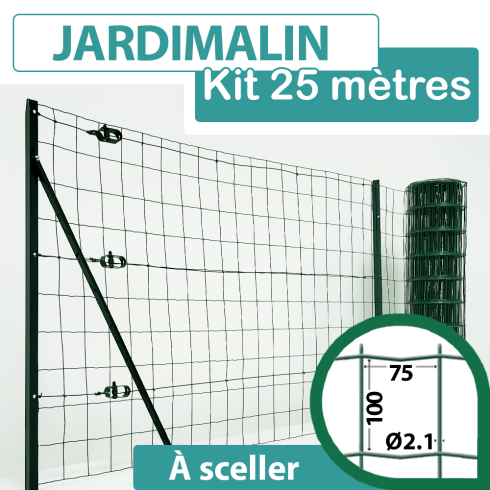 Kit Grillage Soudé Vert 25M - JARDIMALIN - Maille 100x75mm - 1,50 mètre