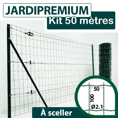 Kit Grillage Soudé Vert 50M - JARDIPREMIUM - Maille 100x50mm - 1,50 mètre