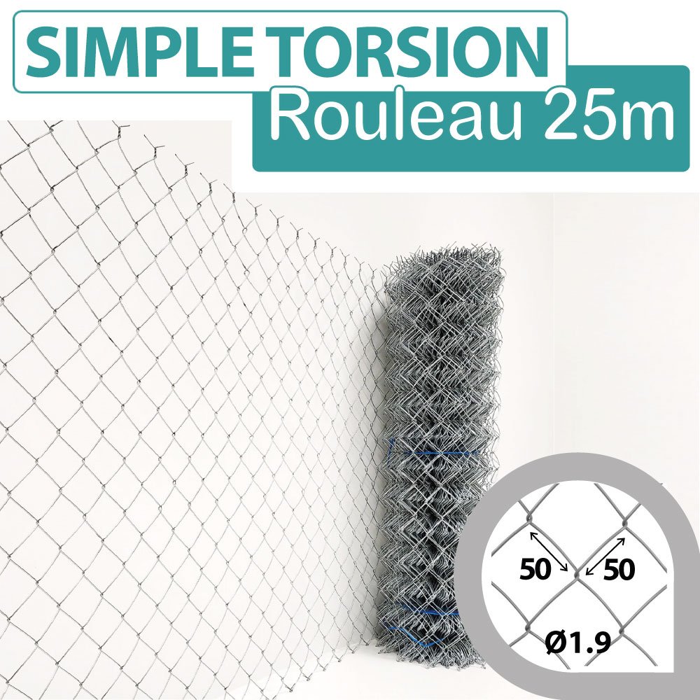 Grillage rouleau simple torsion gris, Rouleau 20m, Hauteur 1m50, Maille  50x50mm