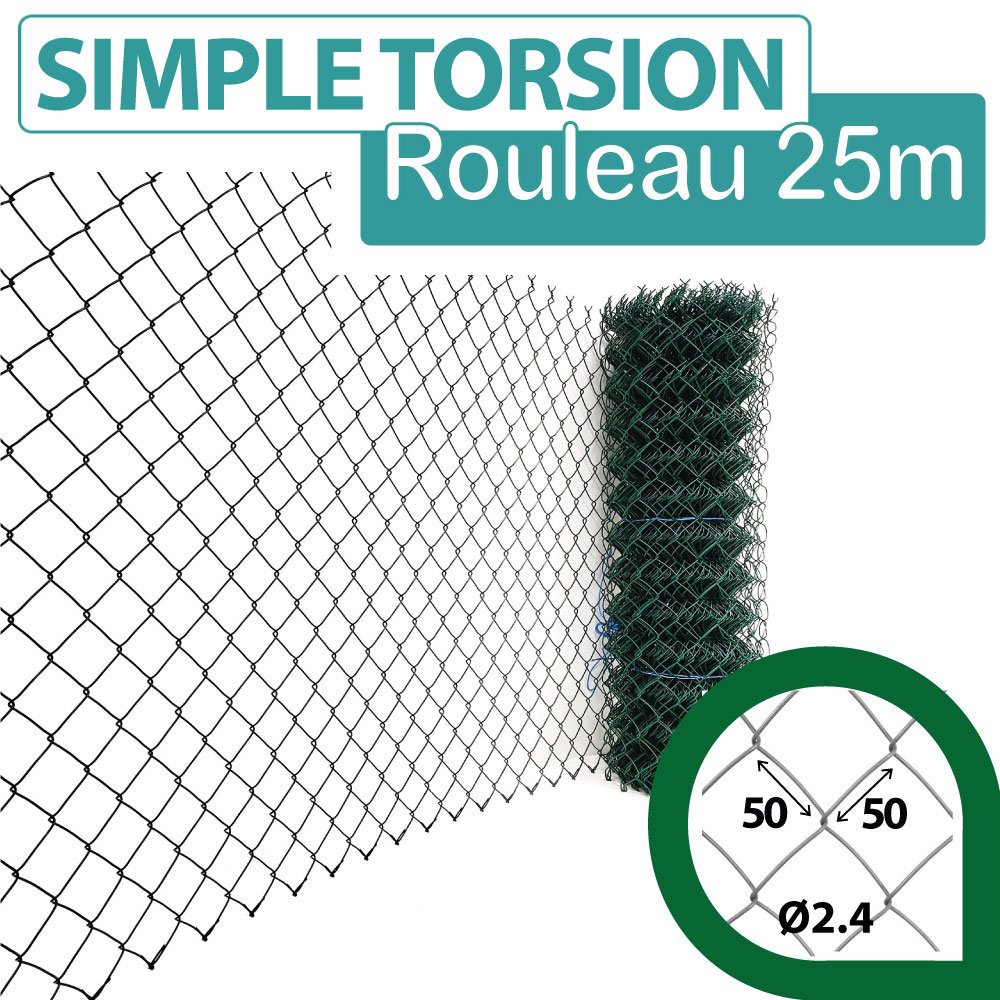 Grillage simple torsion en rouleau de 25 m fil 2.7 mm plastifié