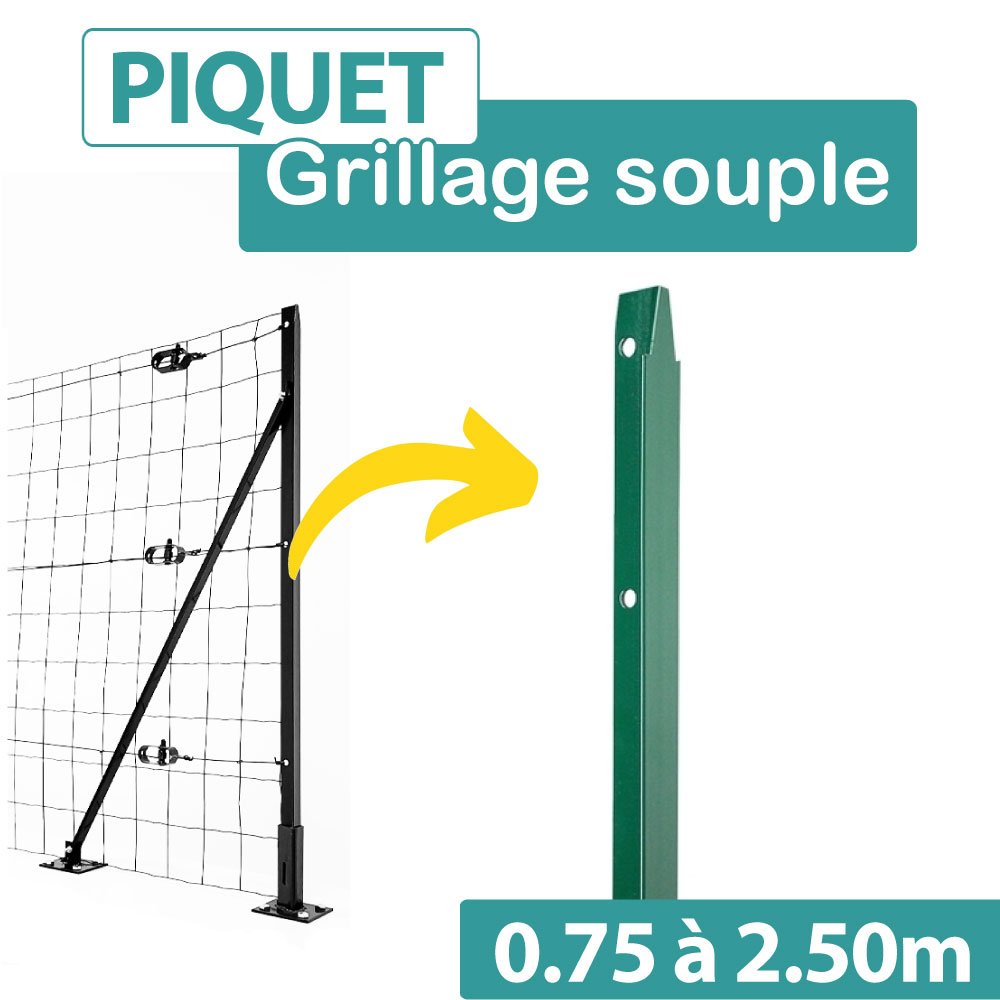 Piquet T Vert - Cloture Grillage Souple - Hauteur 1m
