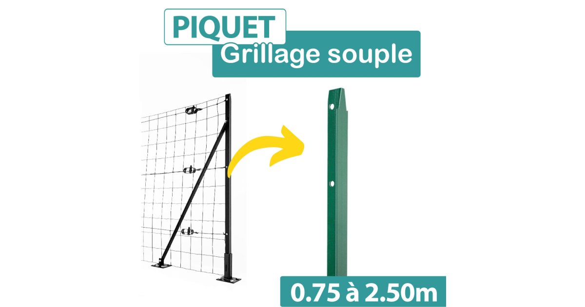 Piquet T Vert - Cloture Grillage Souple - Hauteur 1m