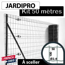Kit Grillage Soudé Gris Anthracite - JARDIPRO 50M - Maille 100x50mm - Triple lisière