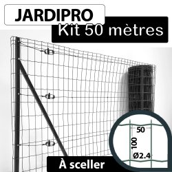 Kit Grillage Soudé Gris Anthracite - JARDIPRO 50M - Maille 100x50mm - Triple lisière