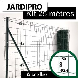 Kit Grillage Soudé Vert - JARDIPRO 25M - Maille 100x50mm - Triple lisière