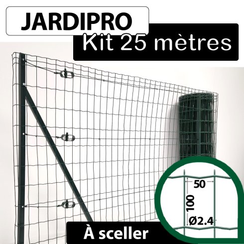 Kit Grillage Soudé Vert 25M - JARDIPRO - Maille 100x50mm - Triple lisière
