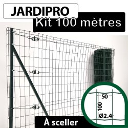 Kit Grillage Soudé Vert 100M - JARDIPRO - Maille 100x50mm - Triple lisière