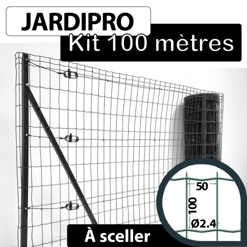 Kit Grillage Soudé Gris Anthracite - 100M - JARDIPRO - Maille 100x50mm - Triple lisière