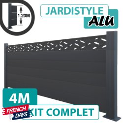 Kit Clôture Aluminium Gris Anthracite 4M - Design - Sur Platines - 1,20 mètre