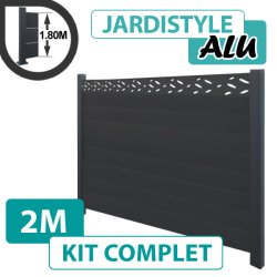 Kit Clôture Aluminium Gris Anthracite 2M - Design - 1,80 mètre