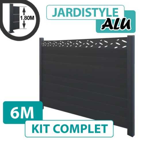 Kit Clôture Aluminium Gris Anthracite 6M - Design - 1,80 mètre