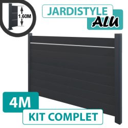 Kit Clôture Aluminium Gris Anthracite 4M - Plein avec Liseré - 1,60 mètre