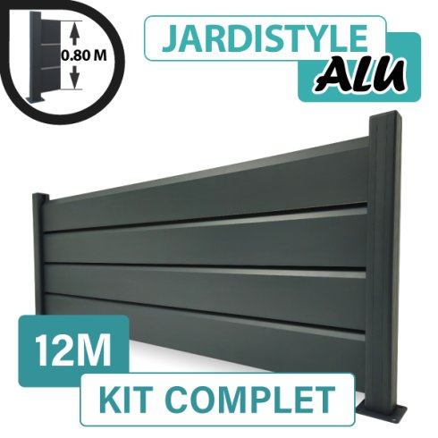 Kit Clôture Aluminium Gris Anthracite 12M - Persienne - Sur Platines