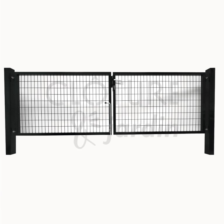 Portail Battant Grillage RAZO 3x1.8m Gris Anthracite - Kit Complet Avec Poteaux - Acier Galvanisé