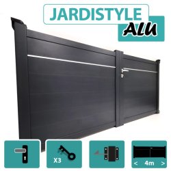 Portail Aluminium Gris Anthracite - Plein avec Liseré - Largeur 4m - 1,40 mètre