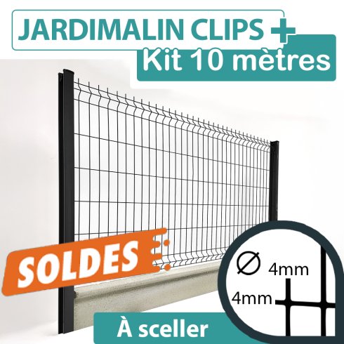 Kit Grillage Rigide Gris Anthracite avec Soubassement Béton 10M - JARDIMALIN+ - Fil 4mm - 1,53 mètre