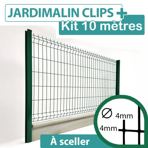 Kit_Grillage_Rigide_Vert_JARDIMALIN+_Avec_Soubassement_Béton_10m