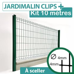 Kit_Grillage_Rigide_Vert_JARDIMALIN+_Avec_Soubassement_Béton_10m