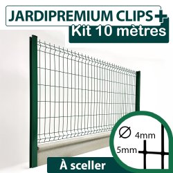 Kit_Grillage_Rigide_Vert_JARDIPREMIUM+_Avec_Soubassement_Béton_10m