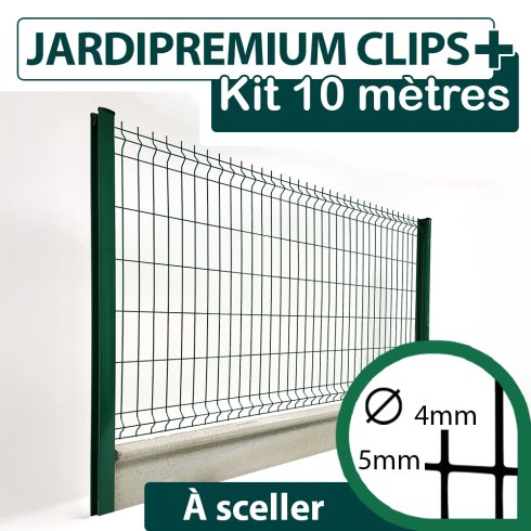 Kit_Grillage_Rigide_Vert_JARDIPREMIUM+_Avec_Soubassement_Béton_10m