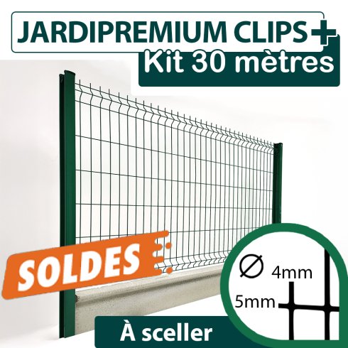 Kit_Grillage_Rigide_Vert_JARDIPREMIUM+_Avec_Soubassement_Béton_30m