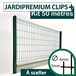 Kit_Grillage_Rigide_Vert_JARDIPREMIUM+_Avec_Soubassement_Béton_50m
