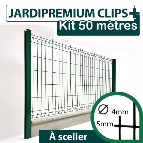 Kit_Grillage_Rigide_Vert_JARDIPREMIUM+_Avec_Soubassement_Béton_50m