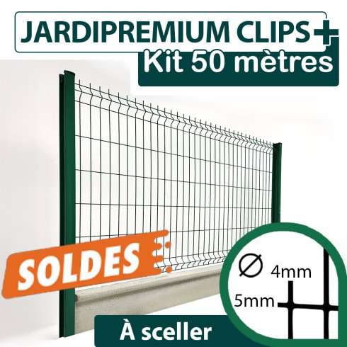 Kit_Grillage_Rigide_Vert_JARDIPREMIUM+_Avec_Soubassement_Béton_50m