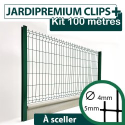 Kit_Grillage_Rigide_Vert_JARDIPREMIUM+_Avec_Soubassement_Béton_100m