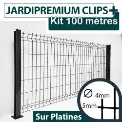 Kit Grillage Rigide Gris 100M - JARDIPREMIUM CLIPS+ - Fil 4/5mm - Sur Platines - 0,63 mètre