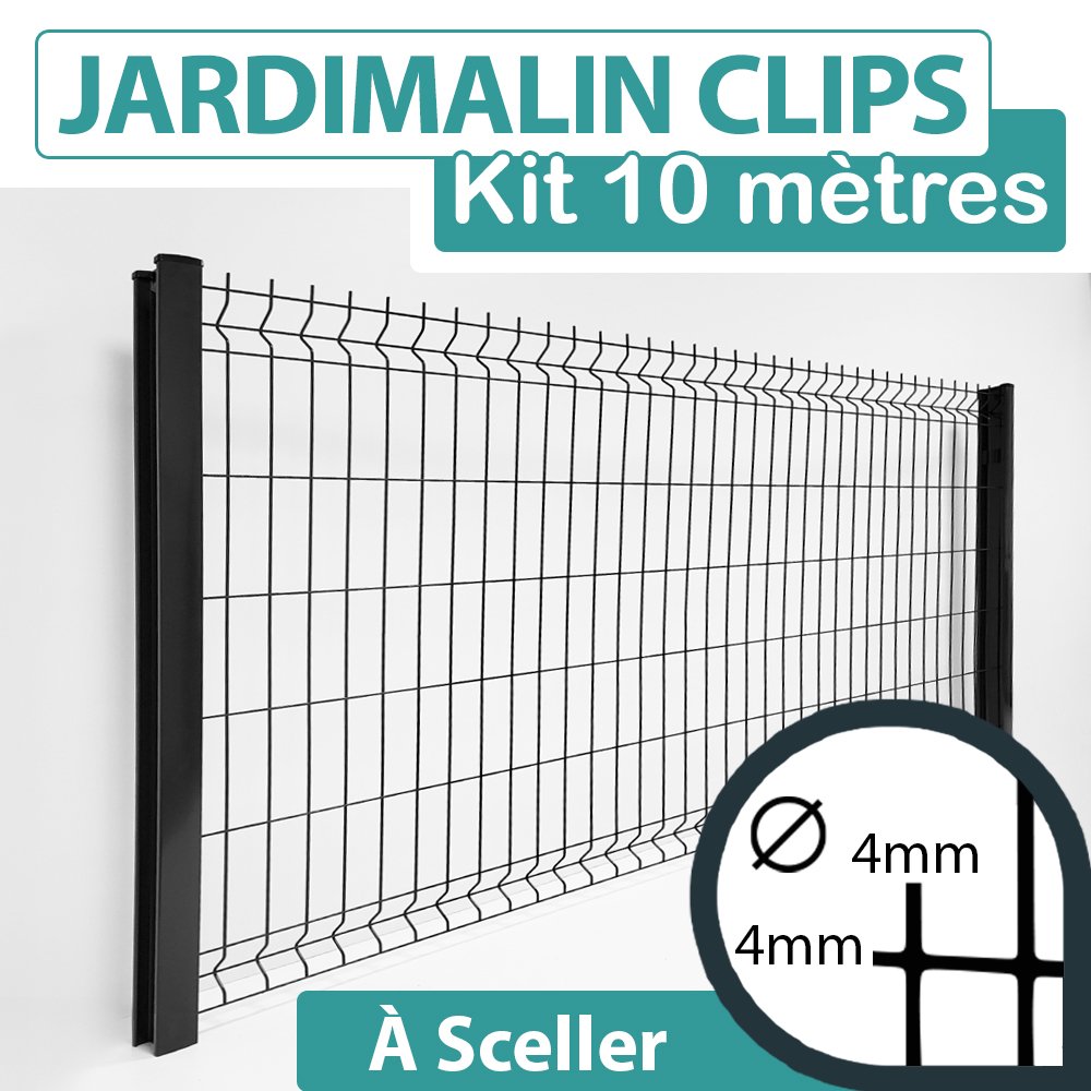 Kit Grillage Rigide Gris Anthracite 10M - JARDIMALIN CLIPS  - Fil 4mm - 1,23 mètre