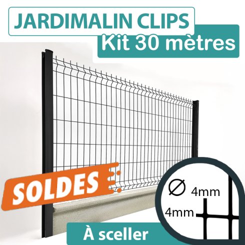 Kit Grillage Rigide Gris avec Soubassement Béton 30M - JARDIMALIN CLIPS  - Fil 4mm - 1,23 mètre
