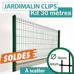 Kit Grillage Rigide Vert avec Soubassement Béton 30M - JARDIMALIN CLIPS  - Fil 4mm - 1,73 mètre