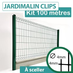 Kit Grillage Rigide Vert avec Soubassement Béton 10M - JARDIMALIN CLIPS  - Fil 4mm - 1,53 mètre