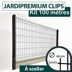 Kit Grillage Rigide Gris avec Soubassement Béton 100M - JARDIPREMIUM CLIPS  - Fil 4/5mm - 1,53 mètre
