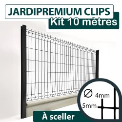 Kit Grillage Rigide Gris avec Soubassement Béton 10M - JARDIPREMIUM CLIPS  - Fil 4/5mm - 1,93 mètre