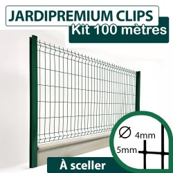 Kit Grillage Rigide Vert avec Soubassement Béton 100M - JARDIPREMIUM CLIPS  - Fil 4/5mm - 1,53 mètre