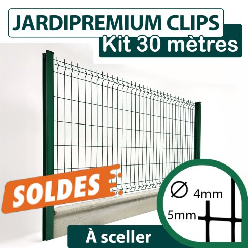 Kit Grillage Rigide Vert avec Soubassement Béton 30M - JARDIPREMIUM CLIPS  - Fil 4/5mm - 1,53 mètre
